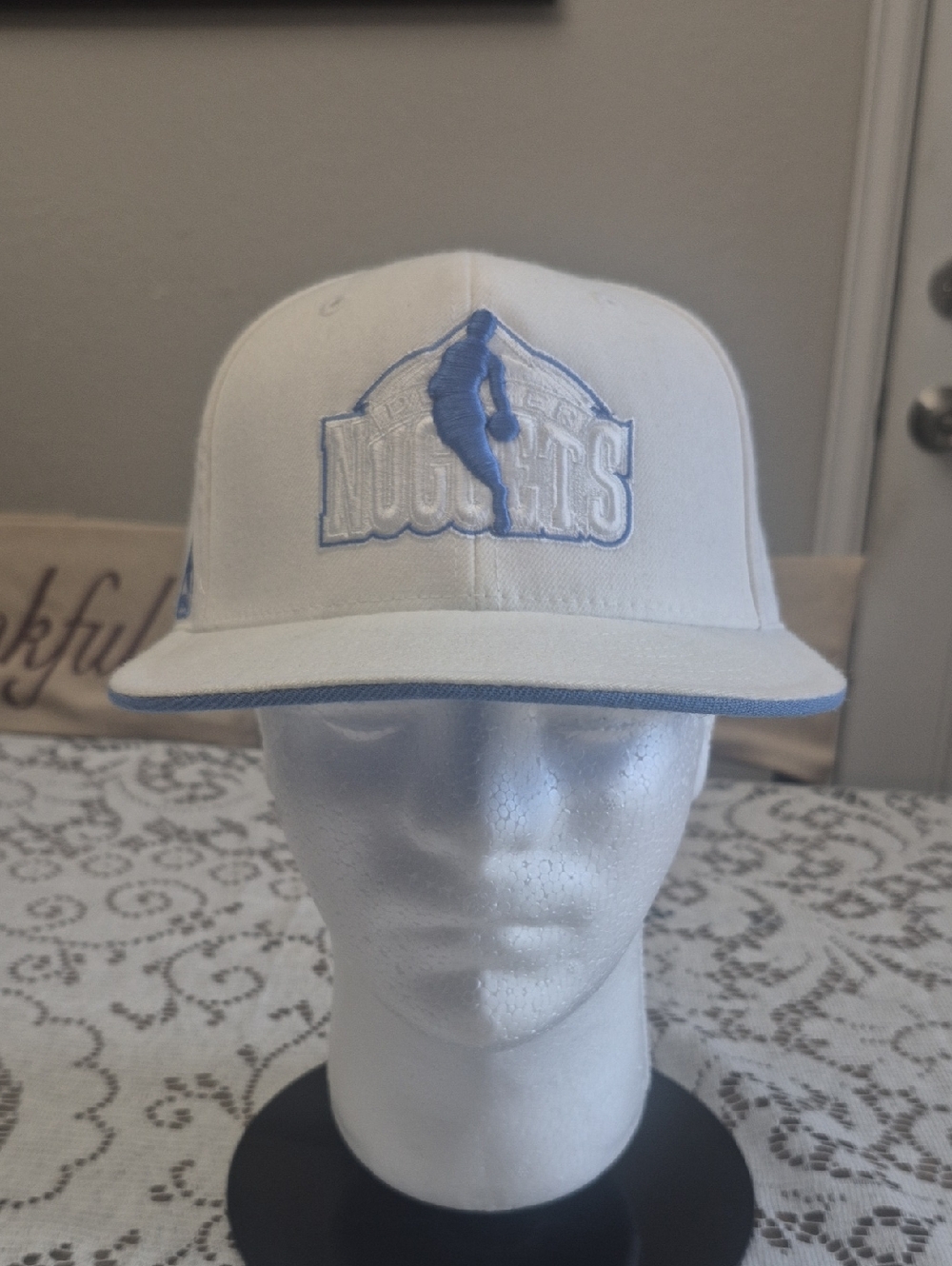 Vintage Reebok White and Light Blue Denver Nuggets Snapback Hat
